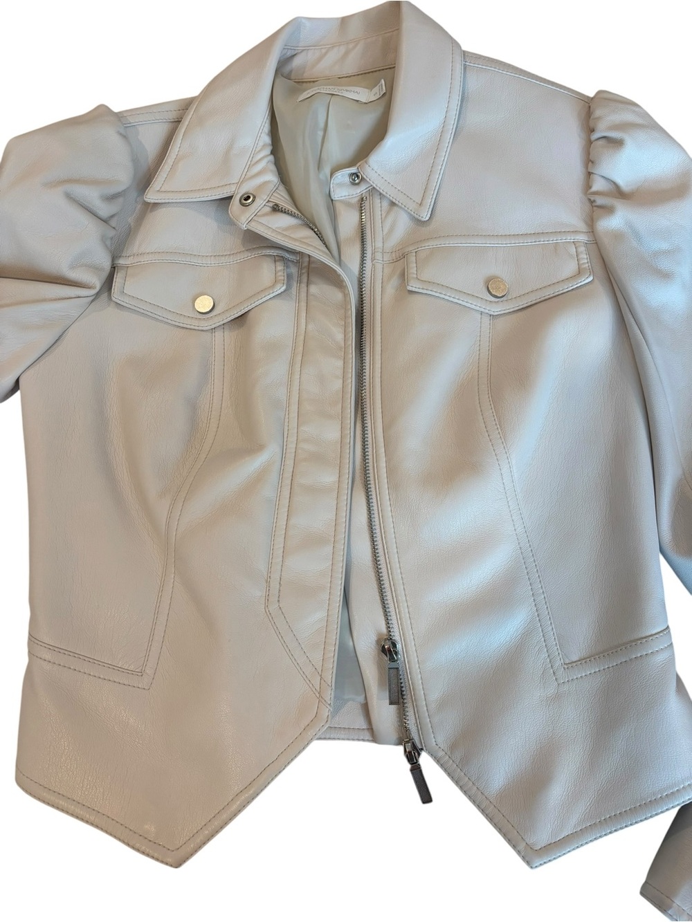 Jonathan Simkhai Standard Wyatt Vegan Leather Jacket in Ecru Women Small - Picture 4 of 9